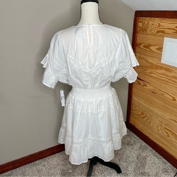 Aqua White Lace Inset Flounced Mini Dress Medium NWT - Picture 4 of 13